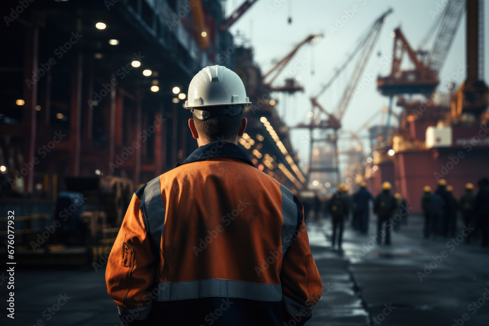 Engineer working at ship dockyard. Engineer working at ship dockyard.
