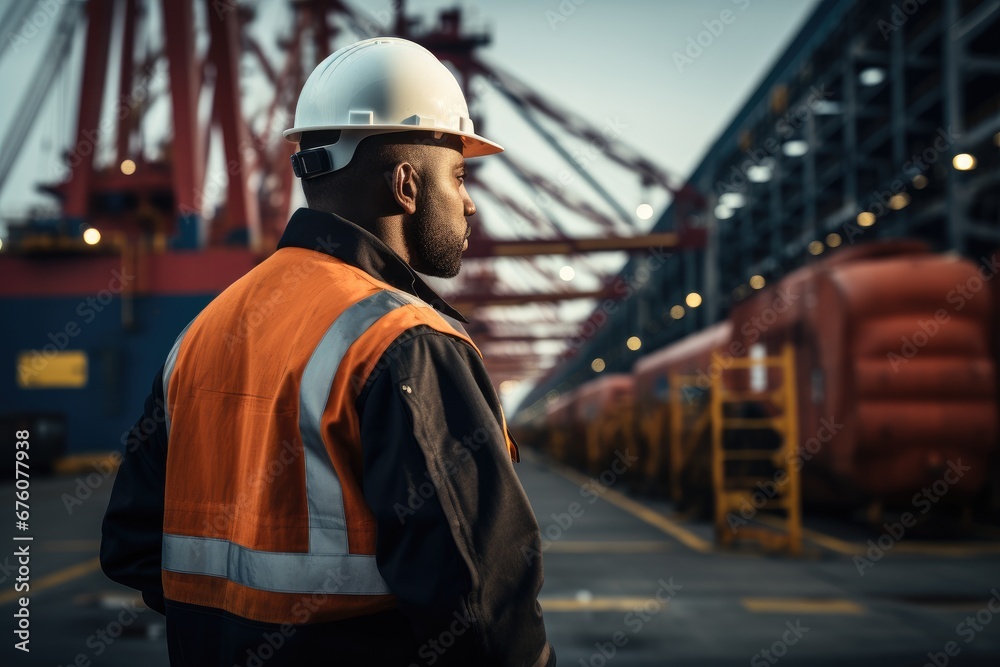 Engineer working at ship dockyard. Engineer working at ship dockyard.