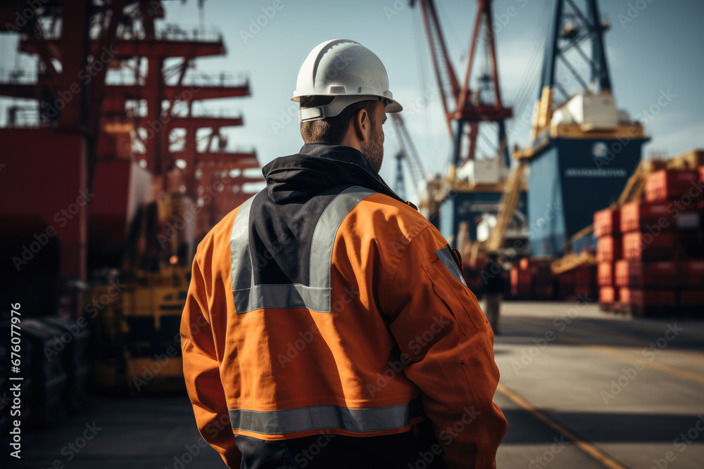 Engineer working at ship dockyard. Engineer working at ship dockyard.