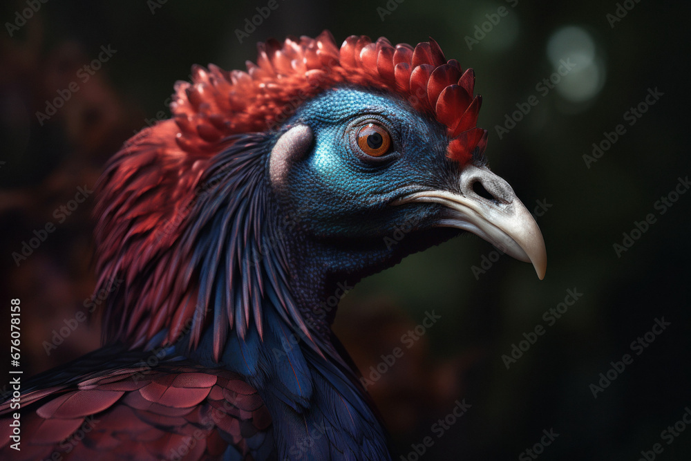 Colorful Fantasy Bird with a beak with a Dark Background 