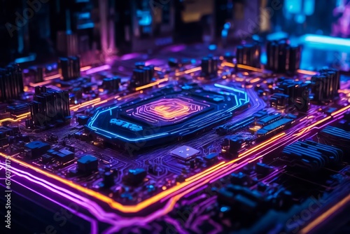 Futuristic Digital Data Flow Motherboard. Power of Tech. Streaming Digital Data from Modern Circuitry. Global Data Network, Connectivity, and Cyber Security.