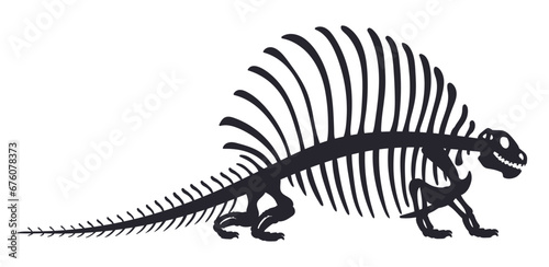 Cartoon dino skeleton. Dinosaur fossil bones silhouette. Ancient Jurassic reptile flat vector illustration on white background