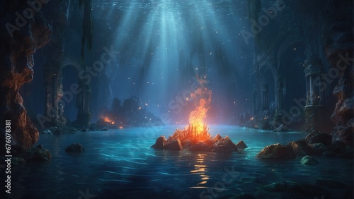 mysterious fire in the water photo