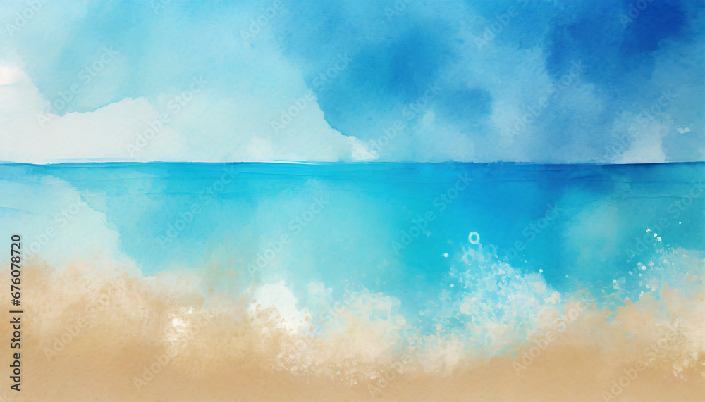 abstract watercolor blue ocean and sand beach for textures fresh cheerful and relaxing summer concept positive and healthy tones to background or wallpaper generative