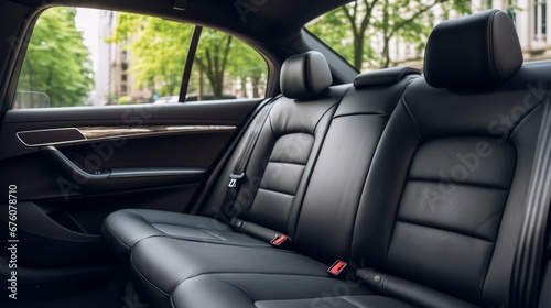 Frontal view of plush black leather back seats in a state of the art luxury automobile © Ilja