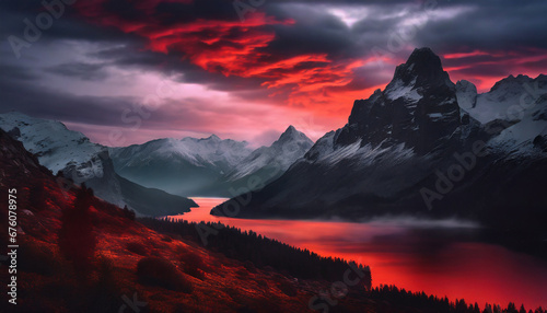 vibrant dark dramatic landscape with mountains and motion clouds pc desktop wallpaper background ai generated