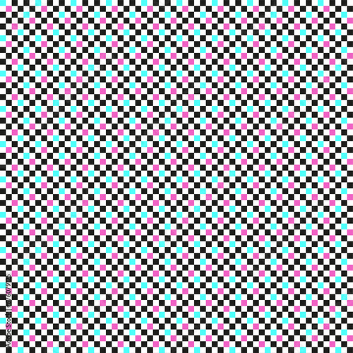 Checkered black pink and turquoise pattern