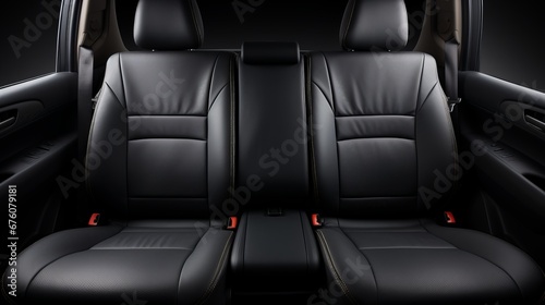 Frontal view of back passenger seats in modern luxury car with black leather upholstery © Ilja
