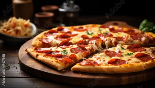 Deliciously tempting pepperoni pizza with perfectly baked golden crust and bubbling cheese