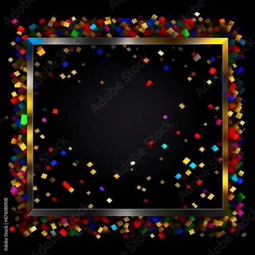 Festive carnival luxury background. Confetti, many small blurry glowing bright paper particles with a frame for text. Bokeh effect. Design for wallpaper, advertising, flyer, booklet, postcard, poster.