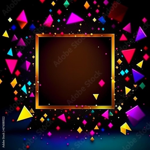 Festive carnival elegant background. Confetti, many small blurry glowing bright paper particles with a frame for text. Bokeh effect. Design for wallpaper, advertising, flyer, booklet, postcard, poster
