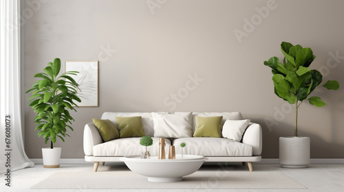 Stylish living room interior of modern apartment and trendy furniture. Generative Ai © Witri