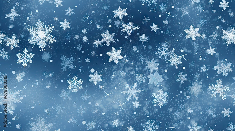  a blue background with white snowflakes in the middle of the screen and snow flakes in the middle of the screen.  generative ai