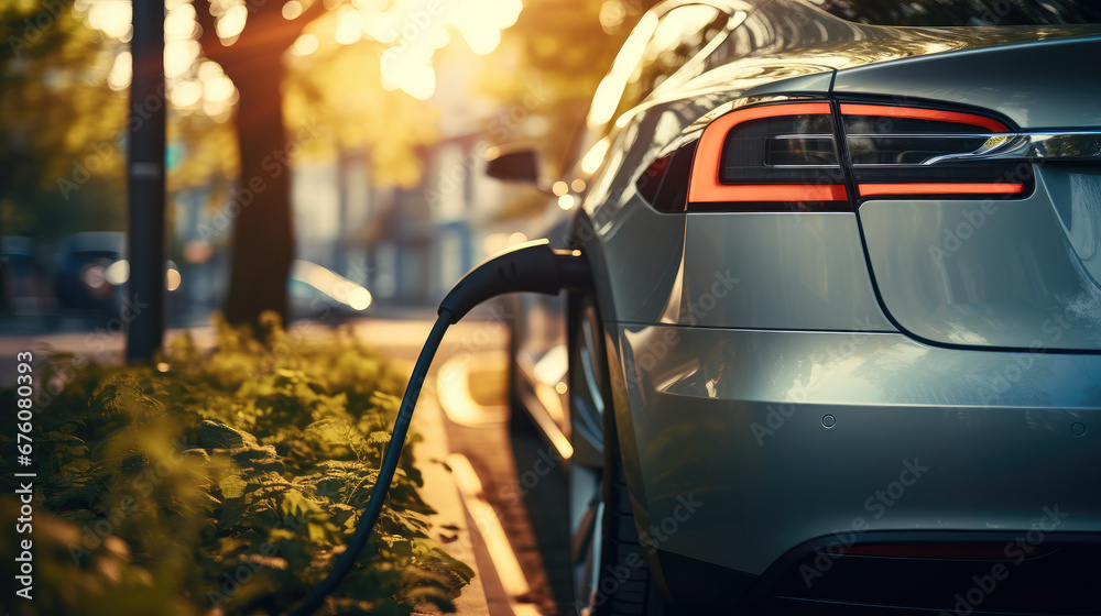 Modern fast electric vehicle chargers for charging car in park, EV charging station. Modern fast electric vehicle chargers for charging car in park, EV charging station.