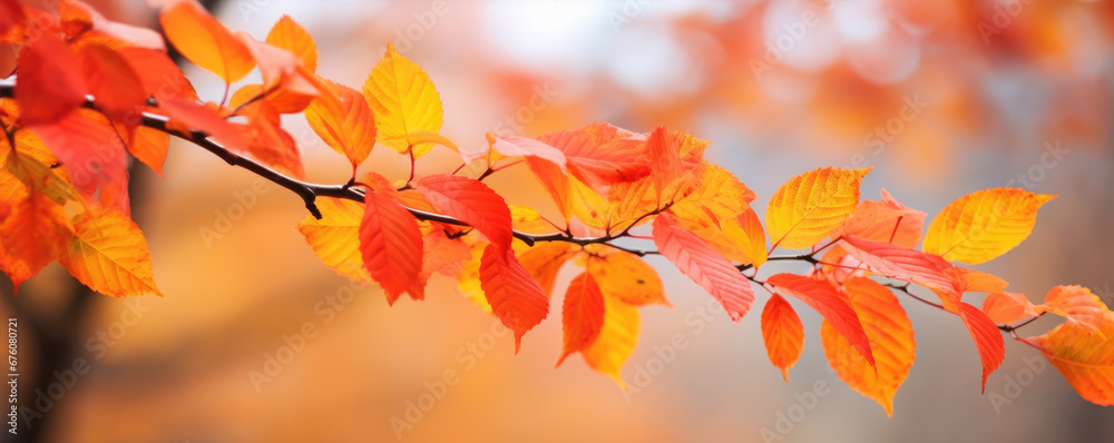 A beautiful many coloured leaves as a red, yellow and brown from the deciduous tree on the autumn landscape. generative ai A beautiful many coloured leaves as a red, yellow and brown from the deciduous tree on the autumn landscape. generative ai