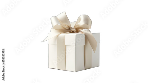 Gift wrapped with white paper and a white bow without a background 