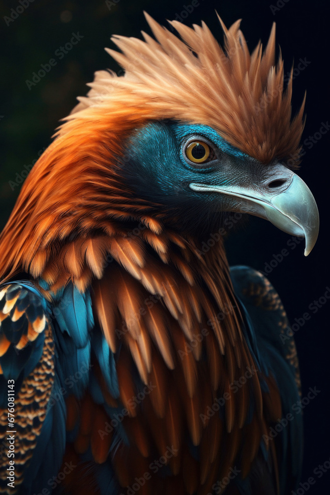 Colorful Fantasy eagle with a beak with a Dark Background Colorful Fantasy eagle with a beak with a Dark Background