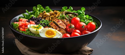 For a healthy breakfast on Easter morning try a black chicken bowl made with organic natural ingredients like boiled eggs and high protein food satisfying both your taste buds and your diet
