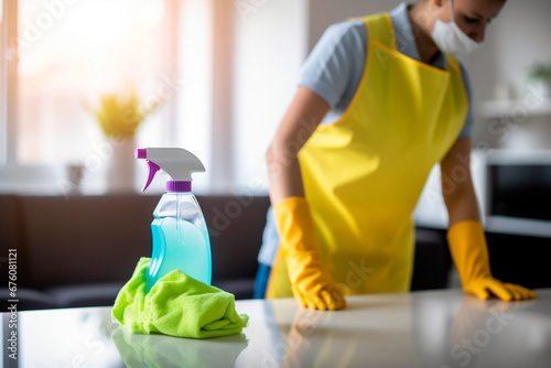 Domestic cleaning service with specialized staff, creating a clean and welcoming environment. photo