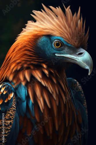 Colorful Fantasy eagle with a beak with a Dark Background 