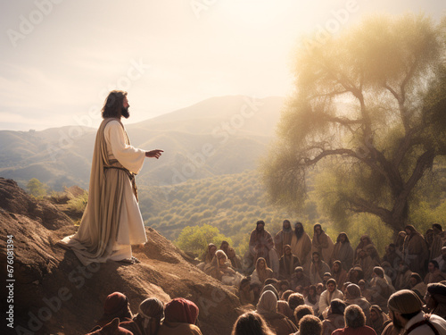 Jesus Christ preaching among his faithful. Jesus of Nazareth, Christianity photo