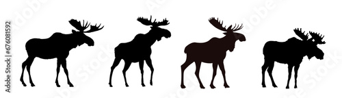  set of moose silhouette - vector illustration photo