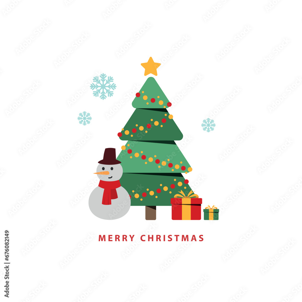 Vector illustration Merry Christmas and Happy New Year modern card. greeting card, party invitation card, gift, snowman, website banner, social media banner, marketing material, poster, holiday cover.