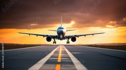 Commercial airliner landing on airport runway 