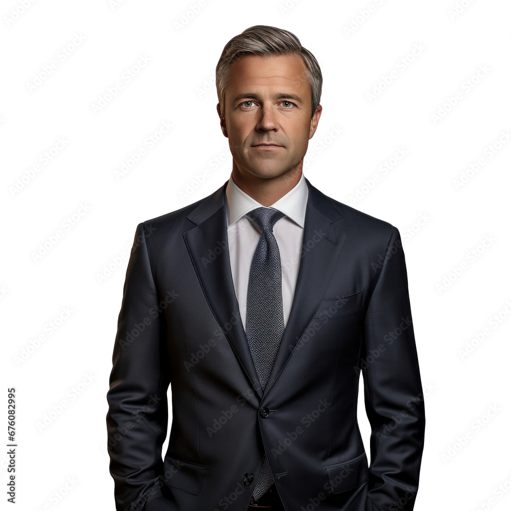 a male businessman in suit posing against isolated