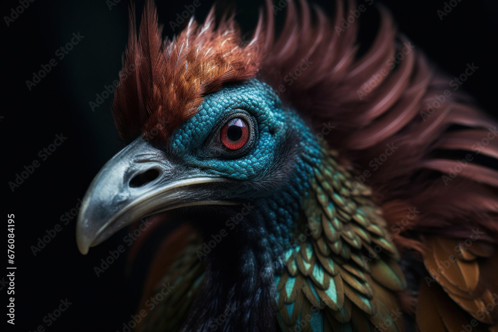Colorful Fantasy Bird with a beak with a Dark Background Colorful Fantasy Bird with a beak with a Dark Background