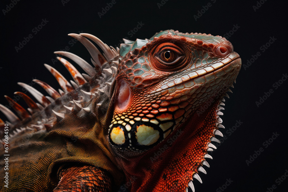 Closeup of a Colorful Reptile with a Dark Background Closeup of a Colorful Reptile with a Dark Background