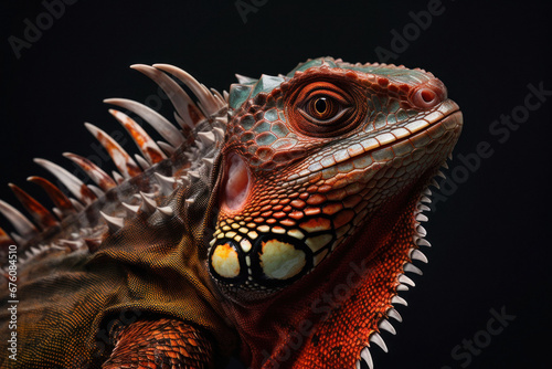 Closeup of a Colorful Reptile with a Dark Background  © paul