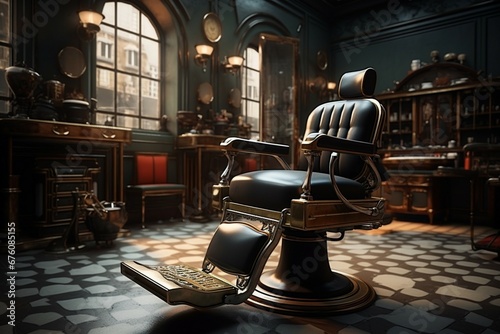 Stylish salon chair in chic barbershop hairdresser  photo