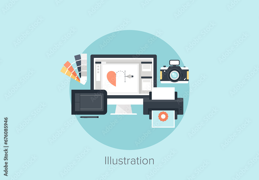 Abstract Flat Vector Image Of Illustration Drawing Process Stock