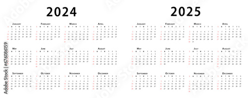 Calendar 2024  calendar 2025 week start Sunday corporate design planner template. Fully Editable Vector Design