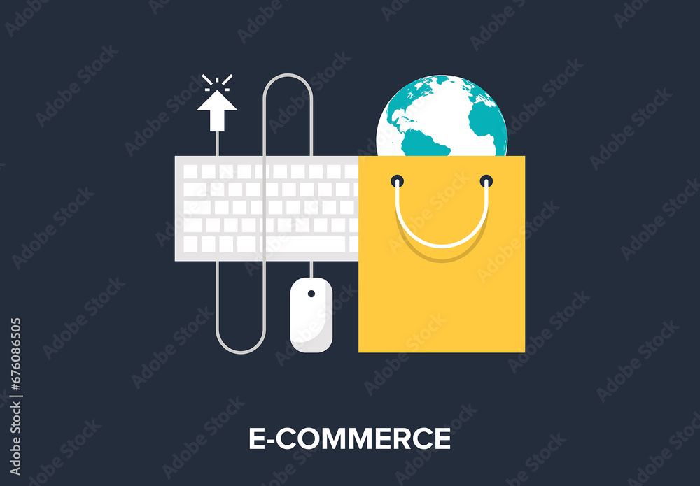 Abstract flat vector illustration of e-commerce concept. Elements for ...