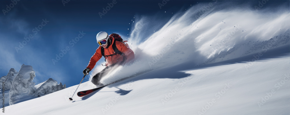 Skier ski on the powder slope. generative ai