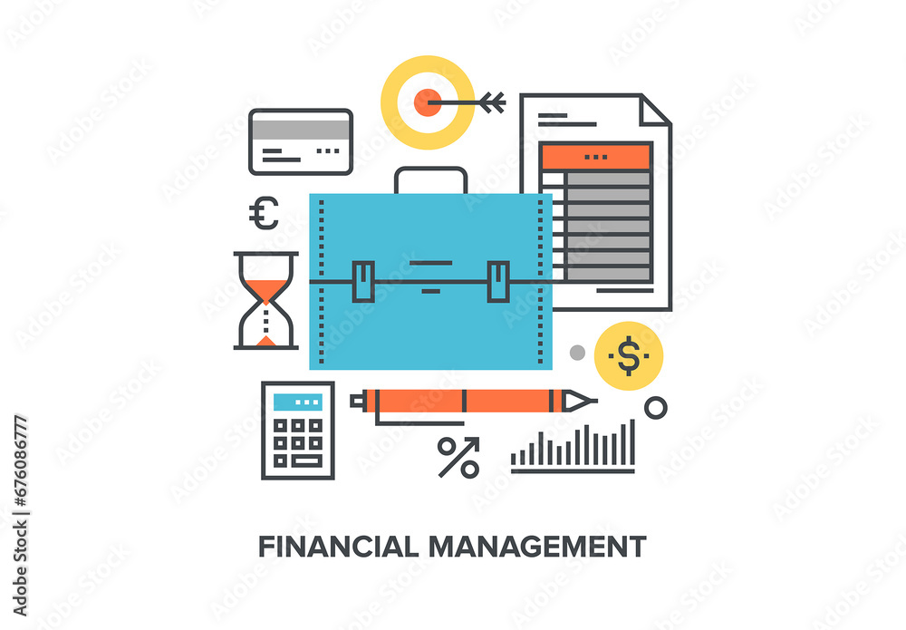 Vector illustration of financial management flat line design concept ...
