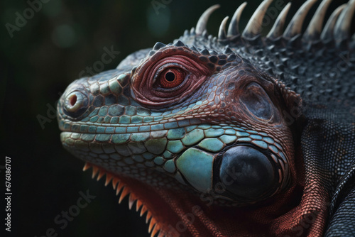 Closeup of a Colorful Reptile with a Dark Background 