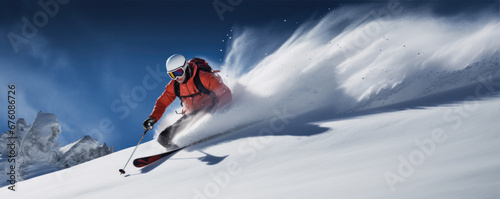 Skier ski on the powder slope. generative ai