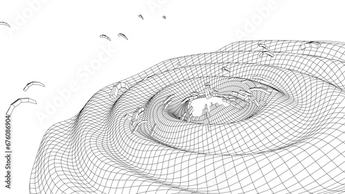 Damage explosion and sound wavy texture. Circle pulse wave with vibration effect, white background. Big data visualization. Vector illustrations.