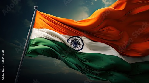 Majestic Image of the Indian Flag Waving in the Wind