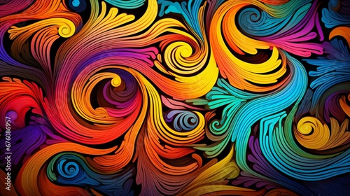 A psychedelic pattern of swirling, neon colors and fractal shapes