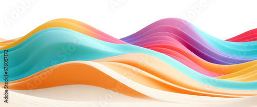 Abstract colored background with curved multicolored waves and surfaces. Horizontal wallpaper. Colorful sand dunes or sea waves. Generative AI
