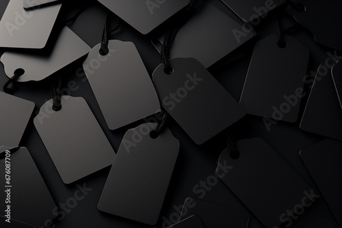 Black Friday tag in black, announcing huge discounts and offers. photo