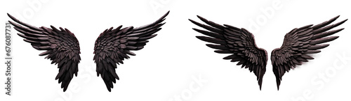 black angel wings isolated on transparent background.dark wings.
