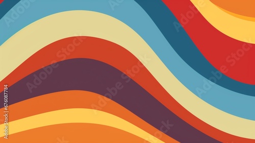 A retro  1970s-style pattern with bold  colorful stripes and curves