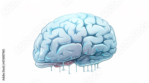 Frozen human brain on a plain background with copy space