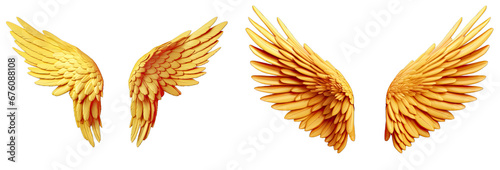 yellow angel wings isolated on transparent background.yellow wings. 