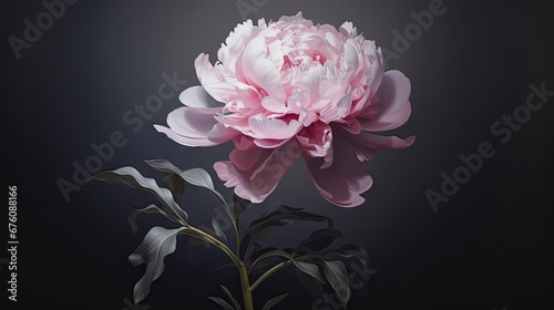  a large pink flower sitting on top of a leafy green plant in front of a black background in a dark room.  generative ai